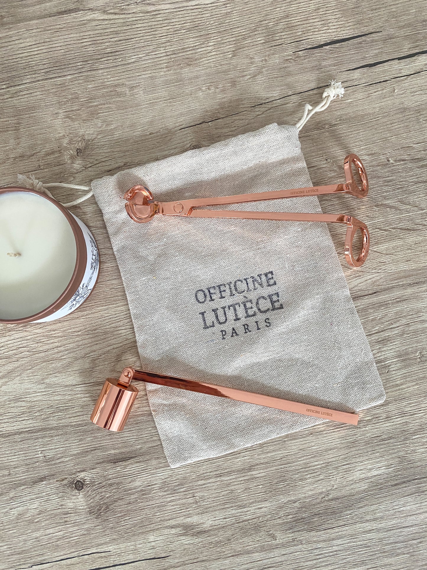 Kit Coupe-mèche & Éteignoir Or Rose Officine Lutèce