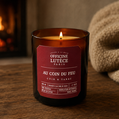 Bougie Parfumée "Au Coin du Feu" - Cuir et Tabac Officine Lutèce